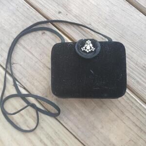 Vintage 80s black velvet box‎ clutch purse